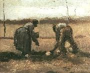 Vincent Van Gogh Peasant and Peasant Woman Planting Potatoes. Nuenen oil